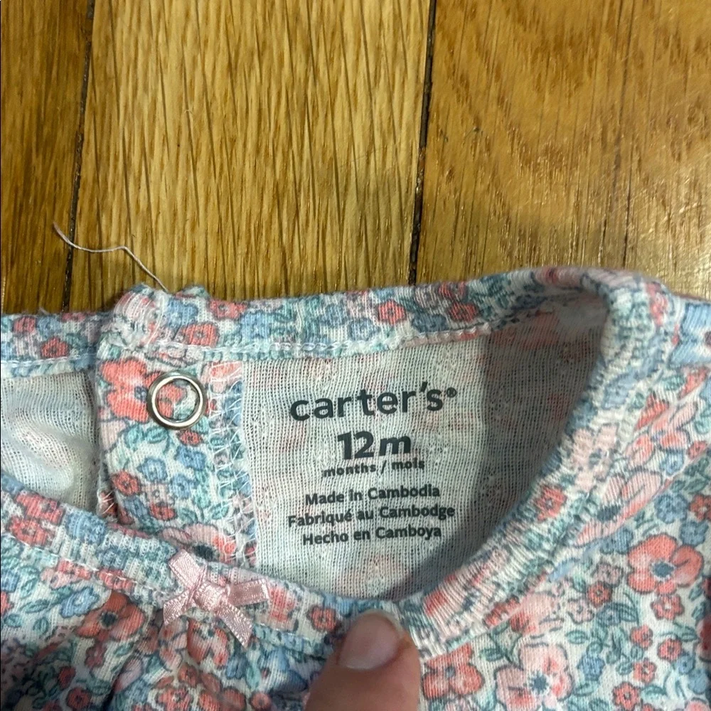 Carter's Pink Floral Top and Gray Striped Pants Set One Piece 12m